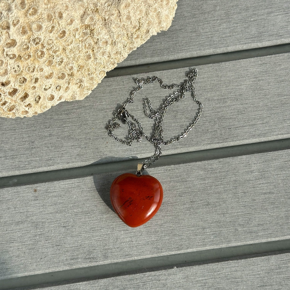 Natural Red Jasper Heart Necklace 3cm | Strength & Grounding
