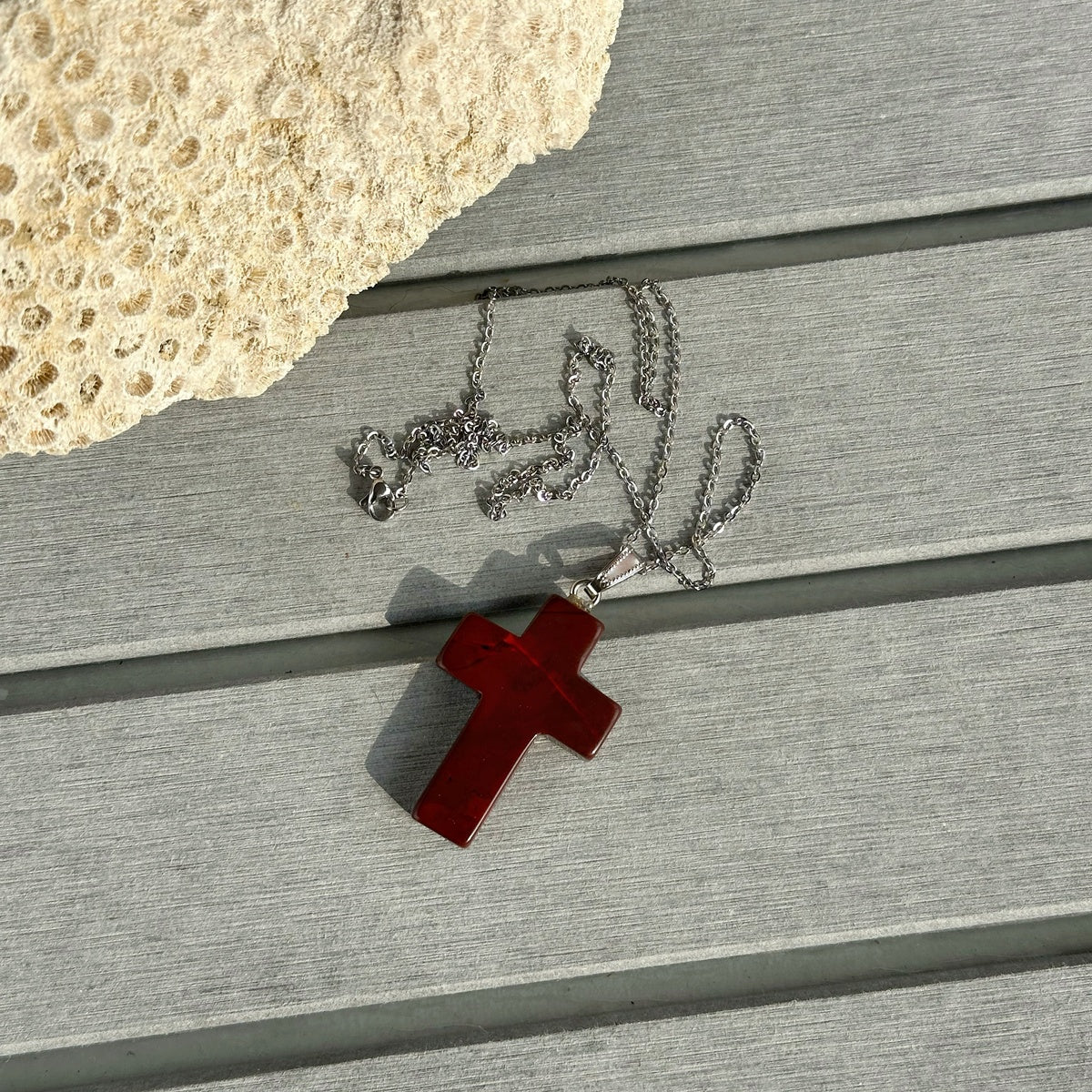 Natural Red Jasper Cross Pendant Necklace 4cm | Strength & Grounding | Spiritual Jewelry