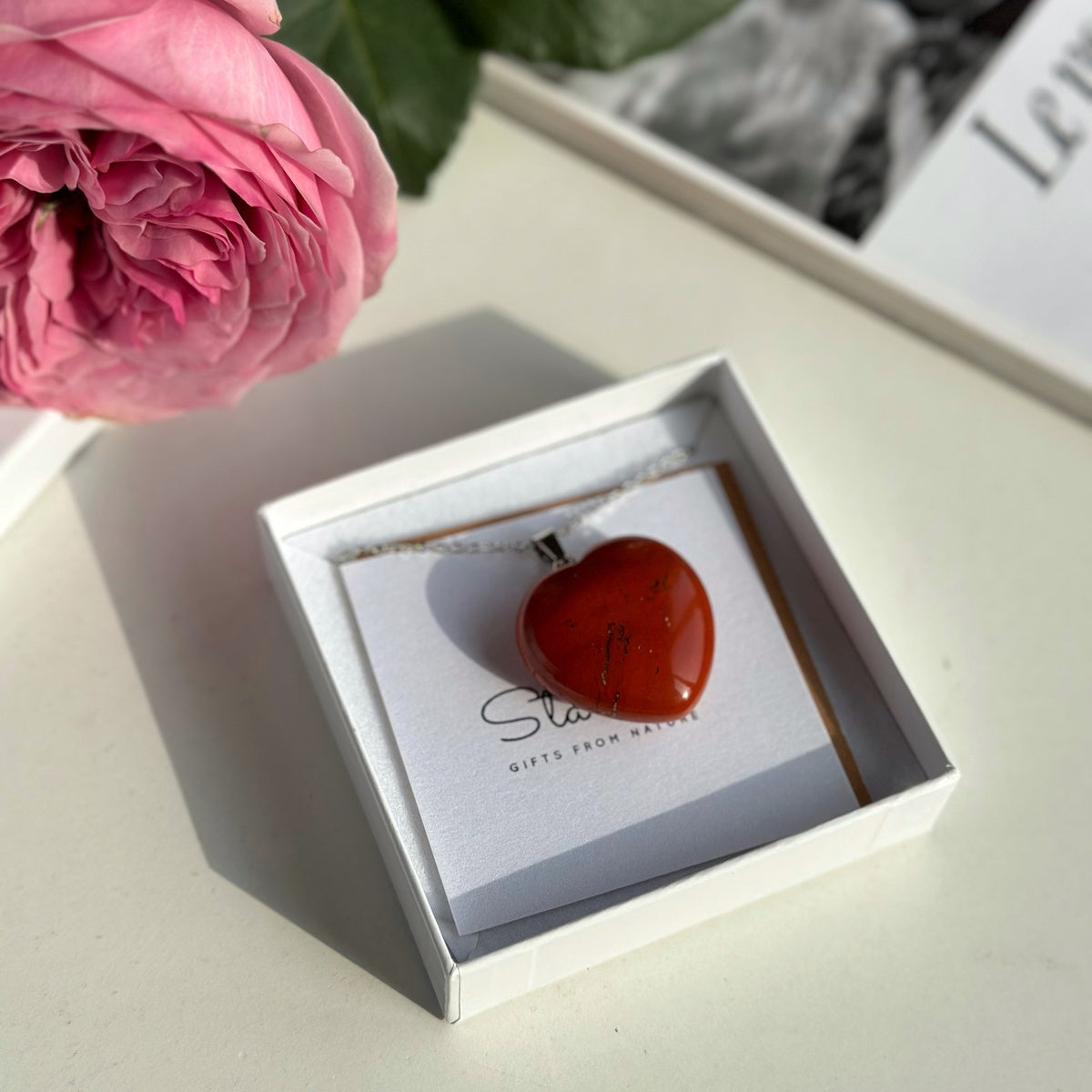 Natural Red Jasper Heart Necklace 3cm | Strength & Grounding