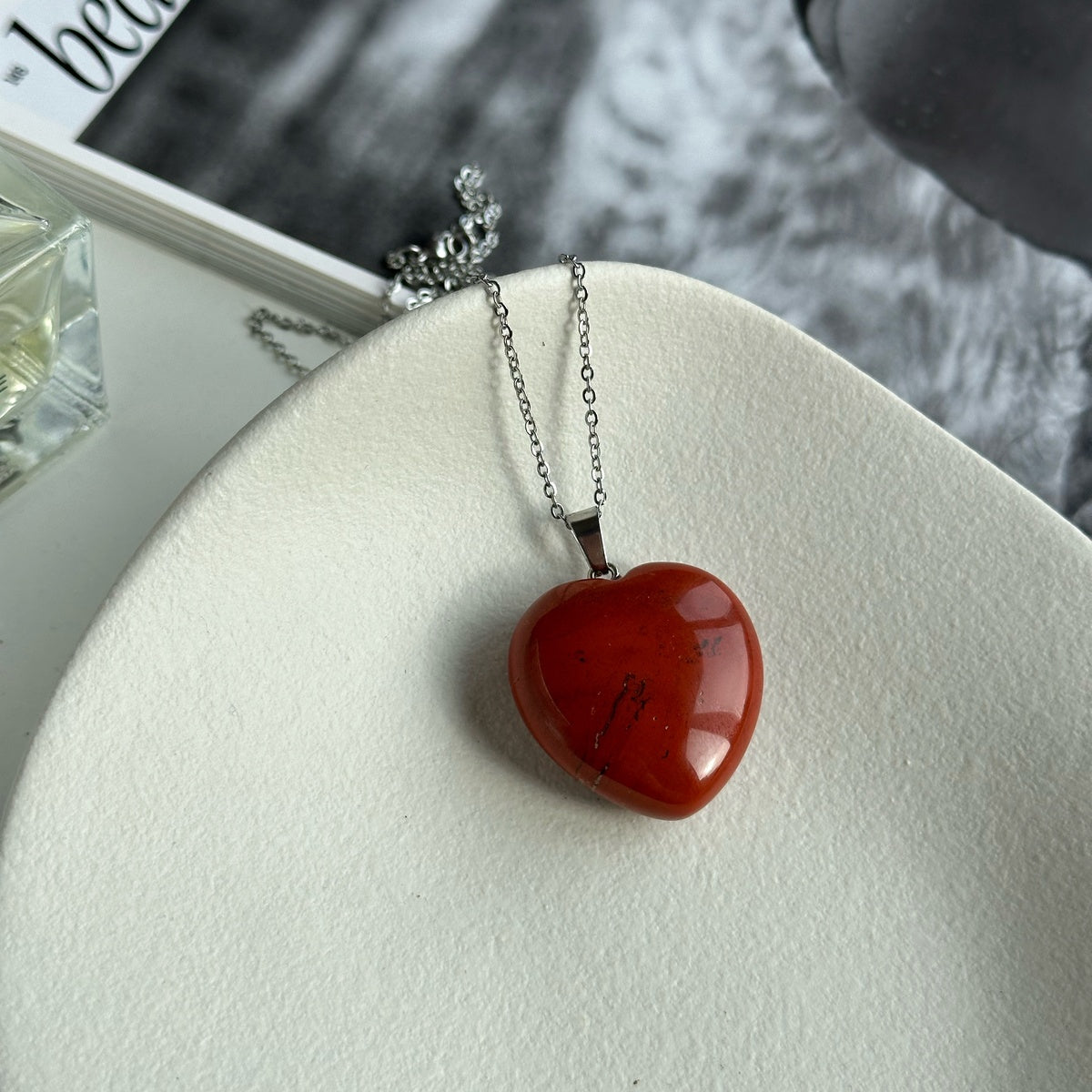 Natural Red Jasper Heart Necklace 3cm | Strength & Grounding