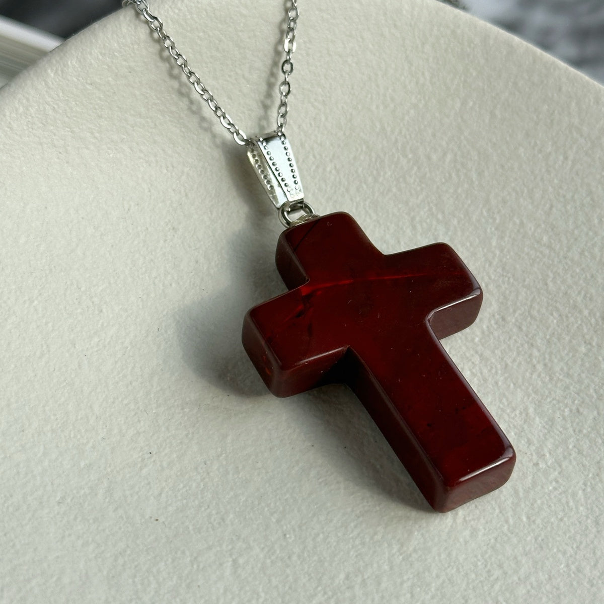 Natural Red Jasper Cross Pendant Necklace 4cm | Strength & Grounding | Spiritual Jewelry