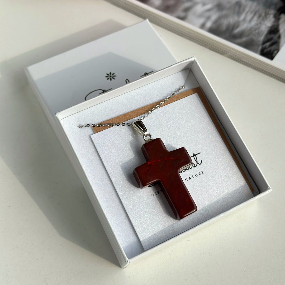 Natural Red Jasper Cross Pendant Necklace 4cm | Strength & Grounding | Spiritual Jewelry