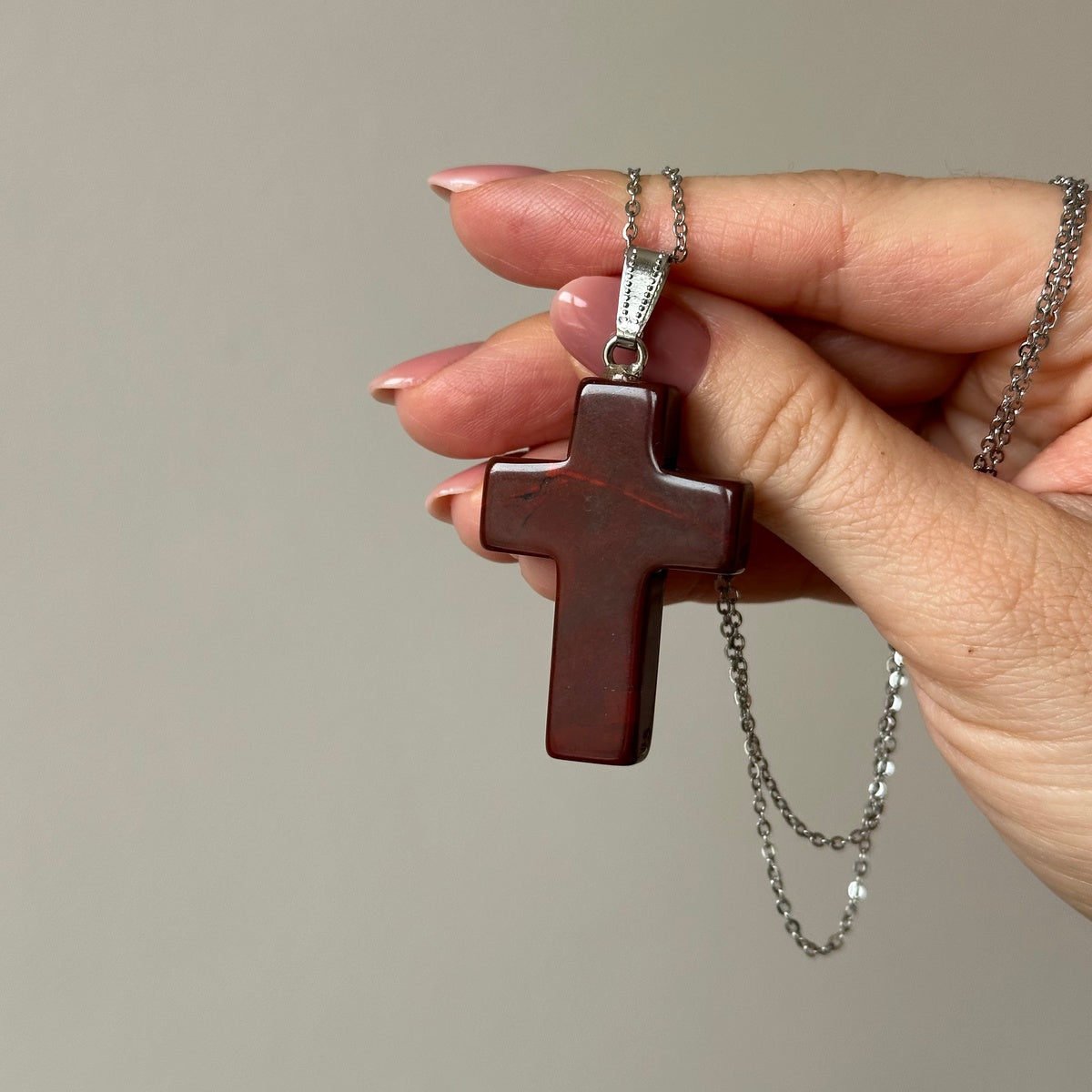 Natural Red Jasper Cross Pendant Necklace 4cm | Strength & Grounding | Spiritual Jewelry