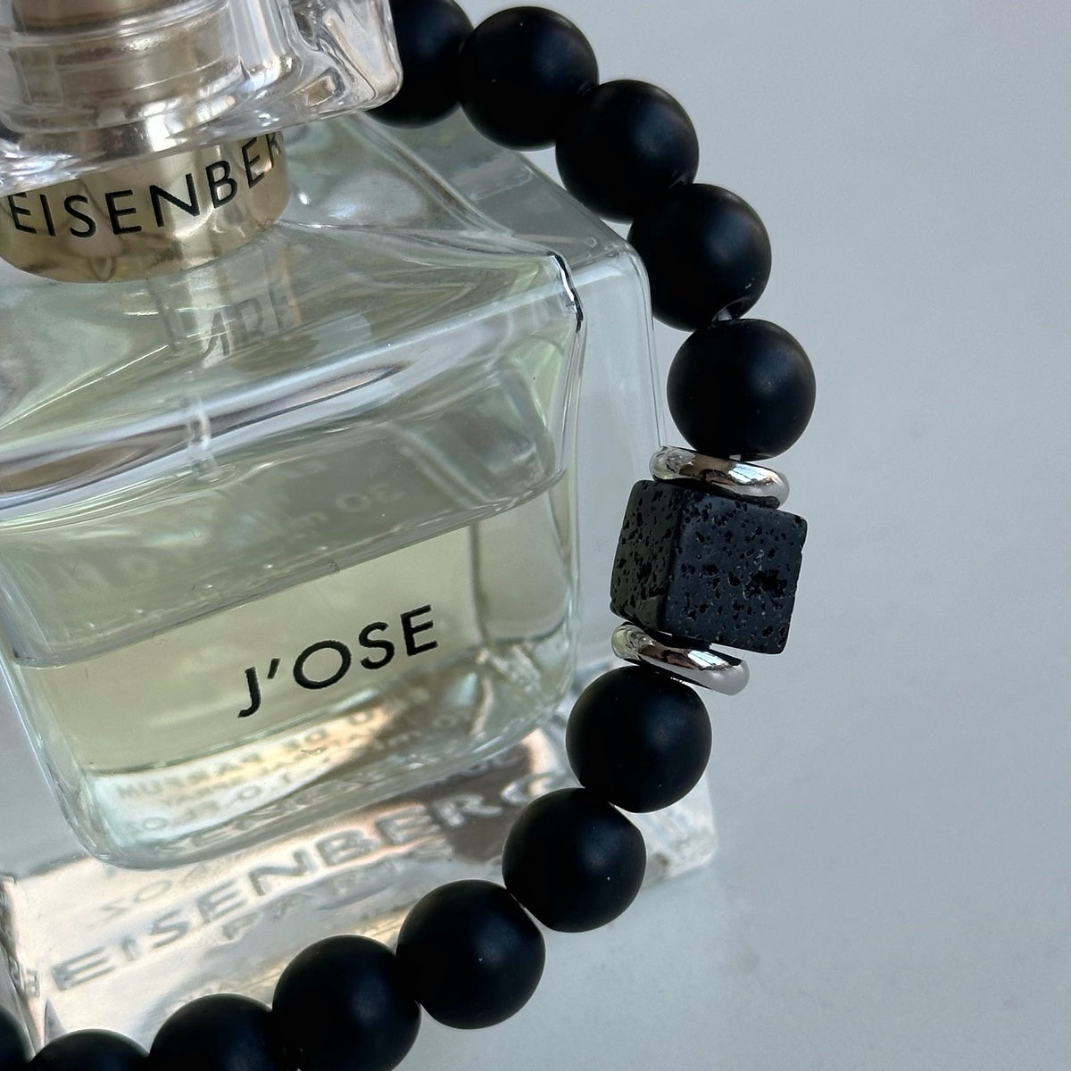 Lava Stone Cube Bracelet | Black Onyx & Steel
