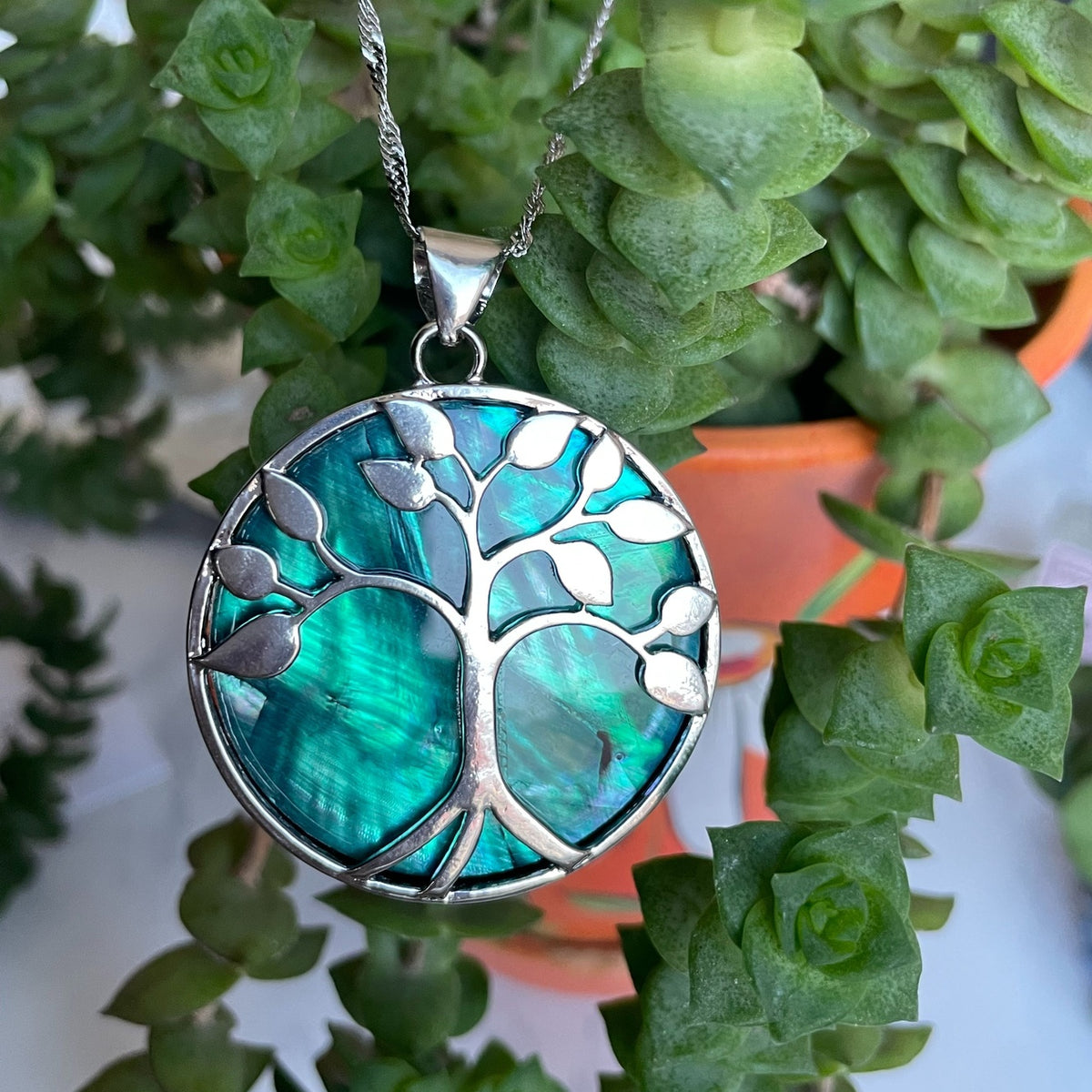 Large Abalone Shell Tree of Life Pendant Necklace | Boho Spiritual Jewelry