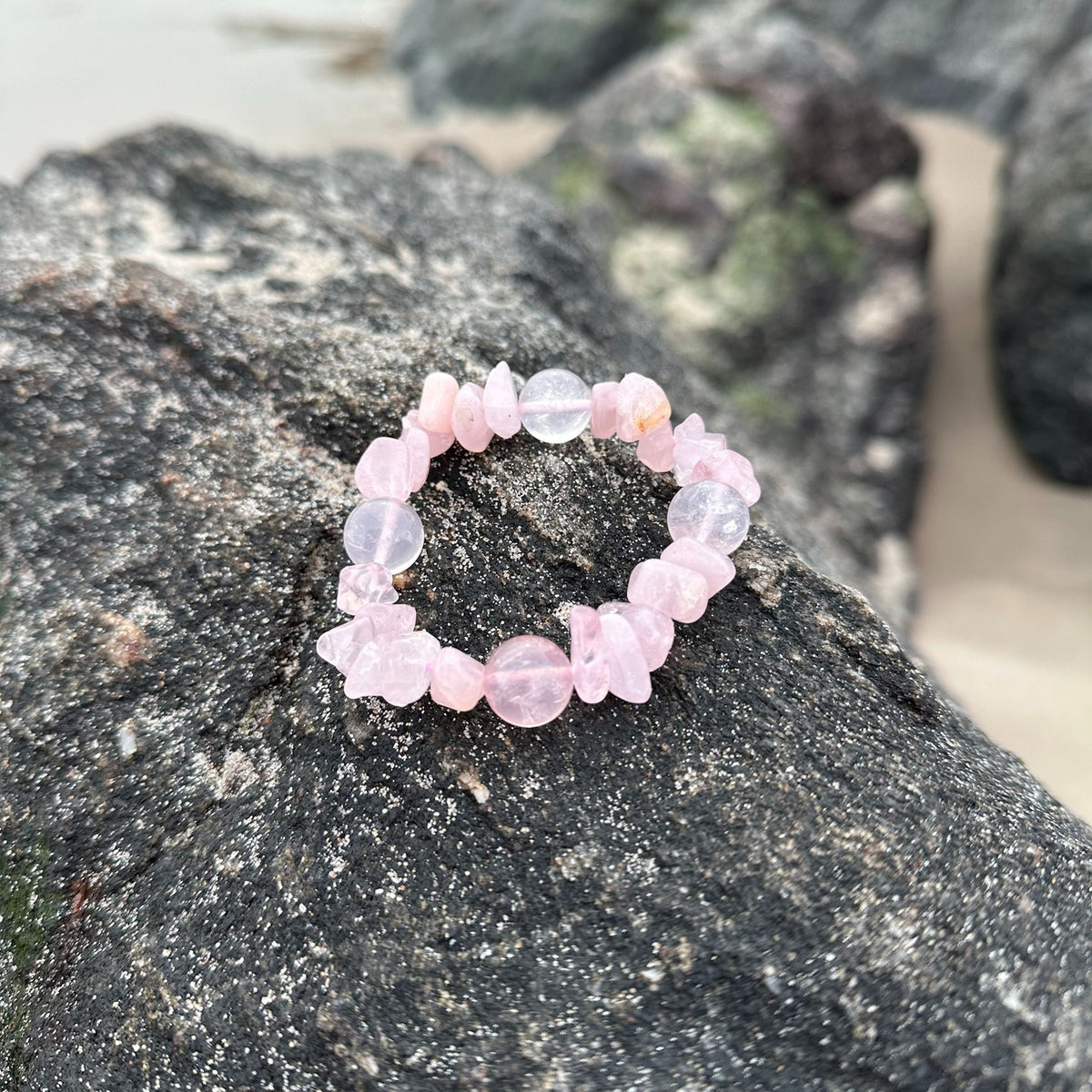 Madagascar Rose Quartz Bracelet | Deep Pink Crystal Chips