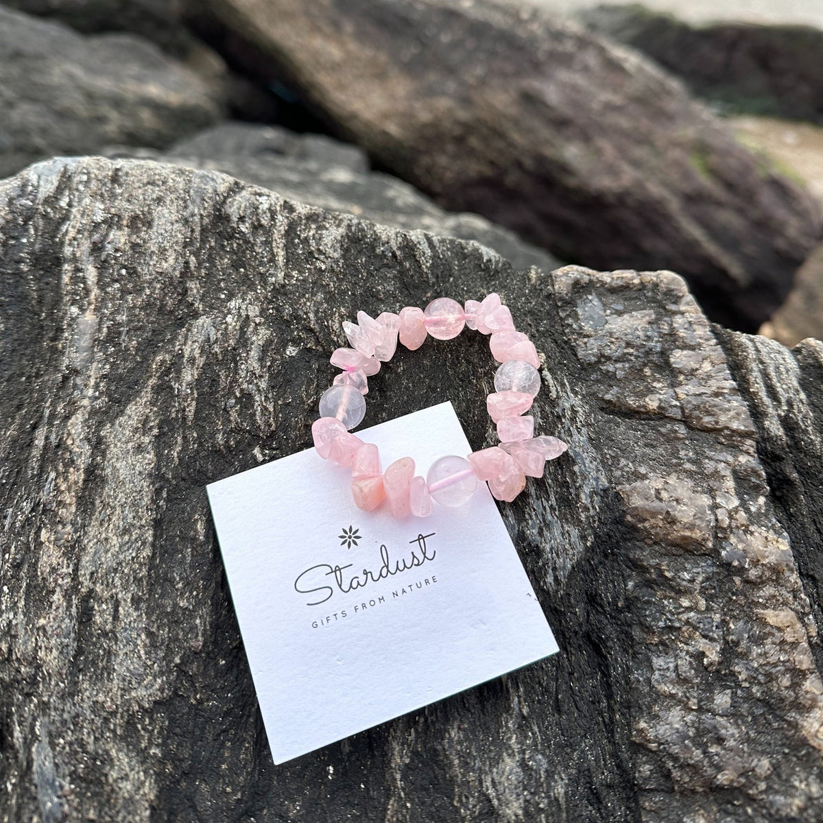 Madagascar Rose Quartz Bracelet | Deep Pink Crystal Chips