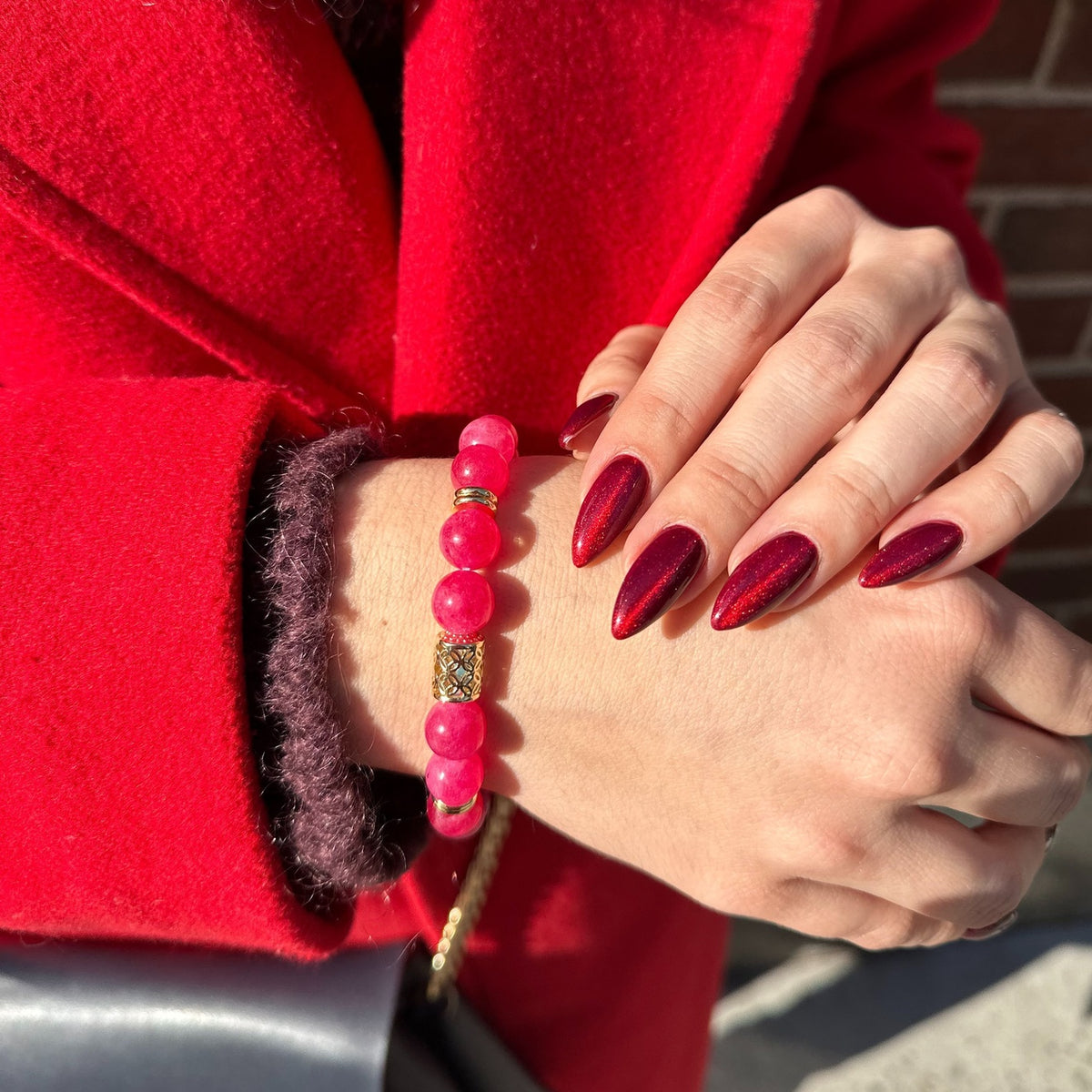 Hot Pink Jade Bracelet | 18K Gold-Plated Beaded Jewelry