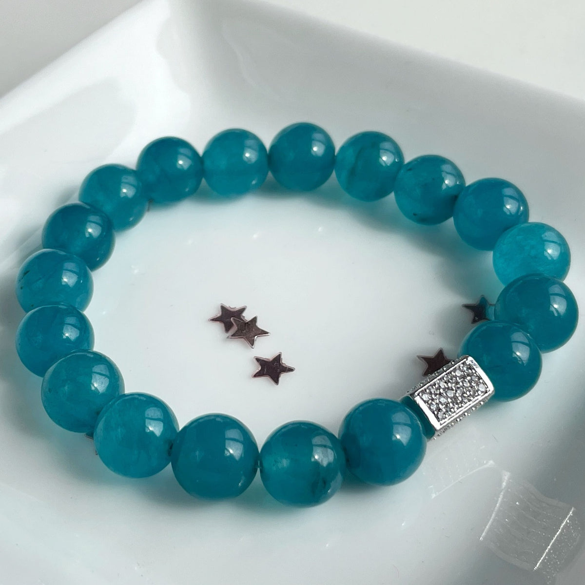 OCEAN BLUE | Blue Agate Bracelet with Silver Zircon Accents