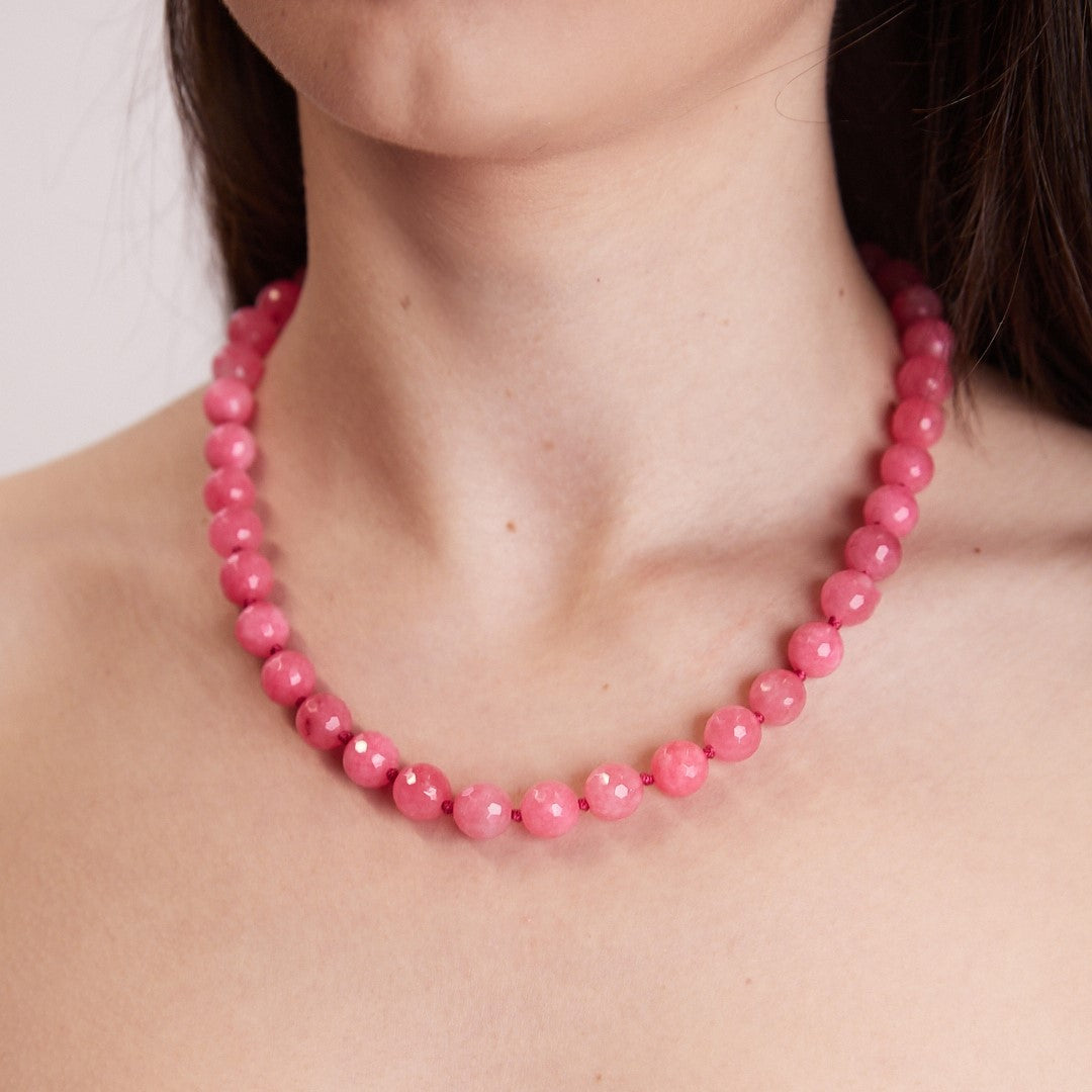 Pink Agate beaded necklace