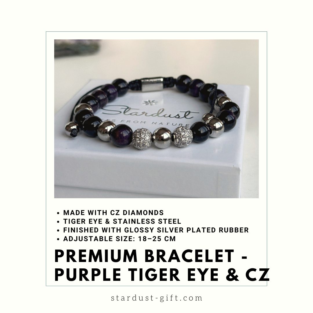 Luxury Men’s Bracelet Purple Tiger Eye Bracelet for Him