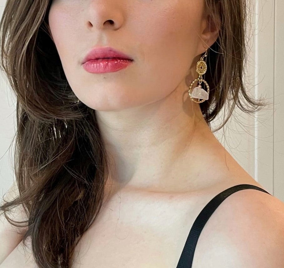 ENERGY | Raw Clear Quartz Statement Earrings in 18K Gold