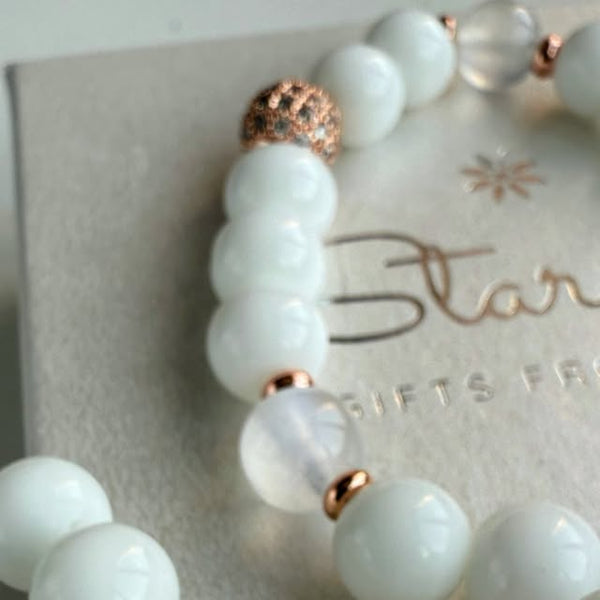 Moonstone beaded bracelet on a Stardust gift box
