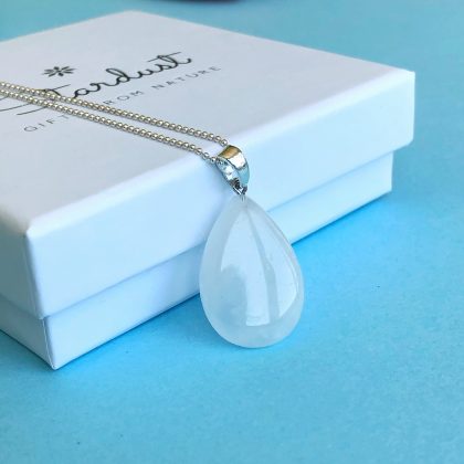 “Clarity” Gemstone Drop-Shaped Clear Quartz Pendant Necklace Gift for Women - Small