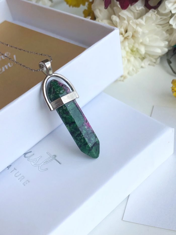 "Love Energy" stone Hexagonal Prism Ruby Fuchite love vibes pendant necklace - women