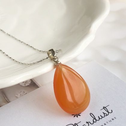 "Confidence" - Elegant Drop Carnelian Pendant for self expression and love, Orange gemstone