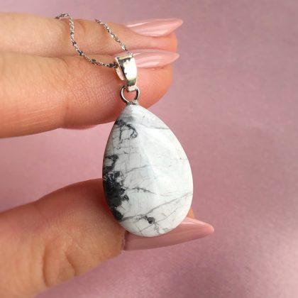 “Soothing energy” natural gemstone White Howlite drop-shaped Pendant - Small