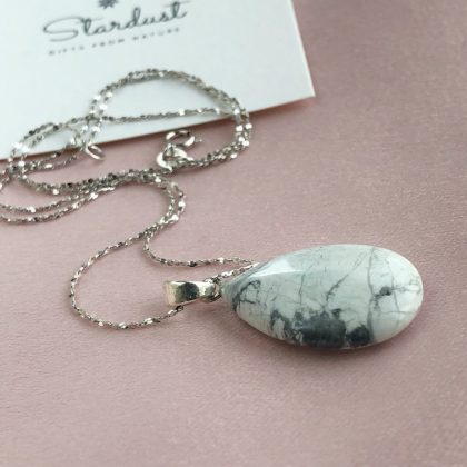 “Soothing energy” natural gemstone White Howlite drop-shaped Pendant - Small