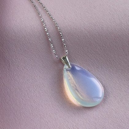 “Pure mystery” drop waterdrop opalite pendant, silver chain