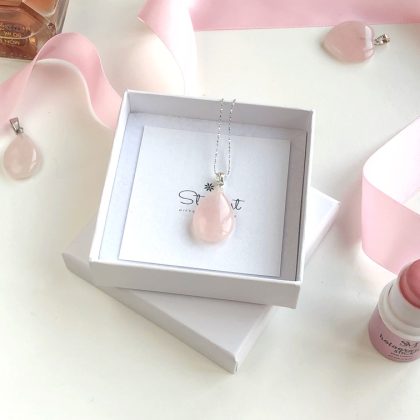 “Romantic” Drop-Shaped Rose Quartz Pendant - Gift For Romantic Girls Small