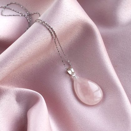 “Romantic” Drop-Shaped Rose Quartz Pendant - Gift For Romantic Girls Small