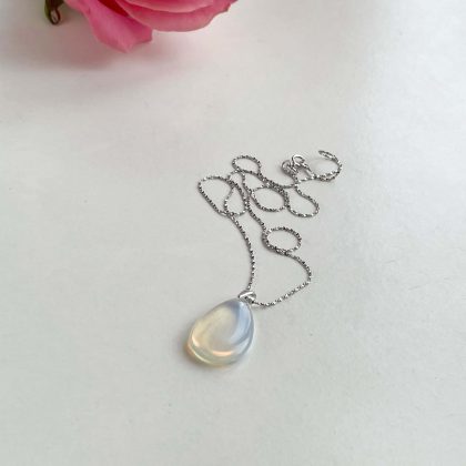 “Pure mystery” drop waterdrop opalite pendant, silver chain