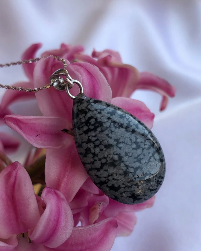 “Purity” stone Snowflake Obsidian drop-shaped Pendant - Small