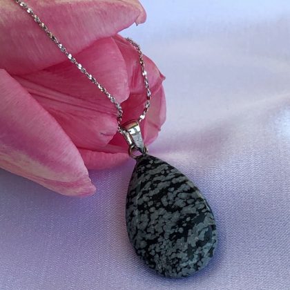 “Purity” stone Snowflake Obsidian drop-shaped Pendant - Small