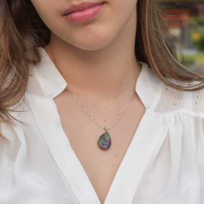 “Love Energy” natural gemstone Ruby Fuchite Stone Drop-Shaped Pendant for women - Small