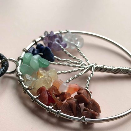 “Health” Tree of Life Rainbow 7 Chakra Crystal Necklace with Cord Necklace for Women - big