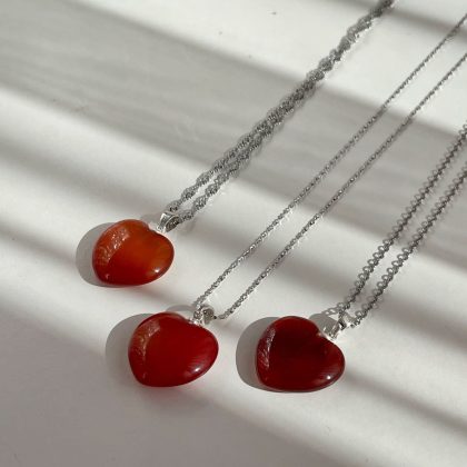“Beauty energy” Carnelian heart pendant necklace silver, Christmas Gift for girlfriend, gift for her, luxury jewelry gift