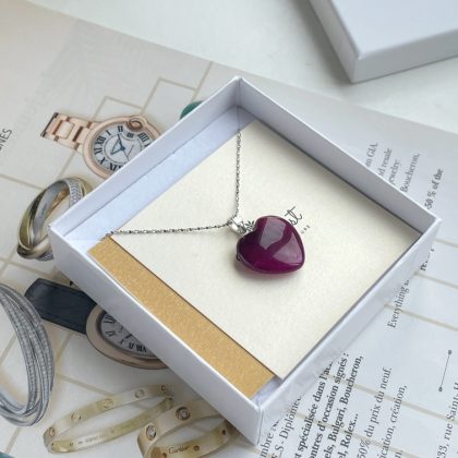 “Energy” stone Stunning Pink Agate heart pendant, gift for girlfriend