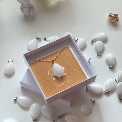 ”Discretion” Snow Quartz stone drop-shaped Pendant - Small