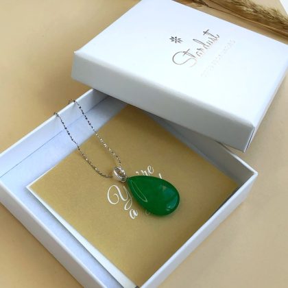 “Harmony” stone bright Green Jade drop-shaped Pendant gemstone gift for women - Small