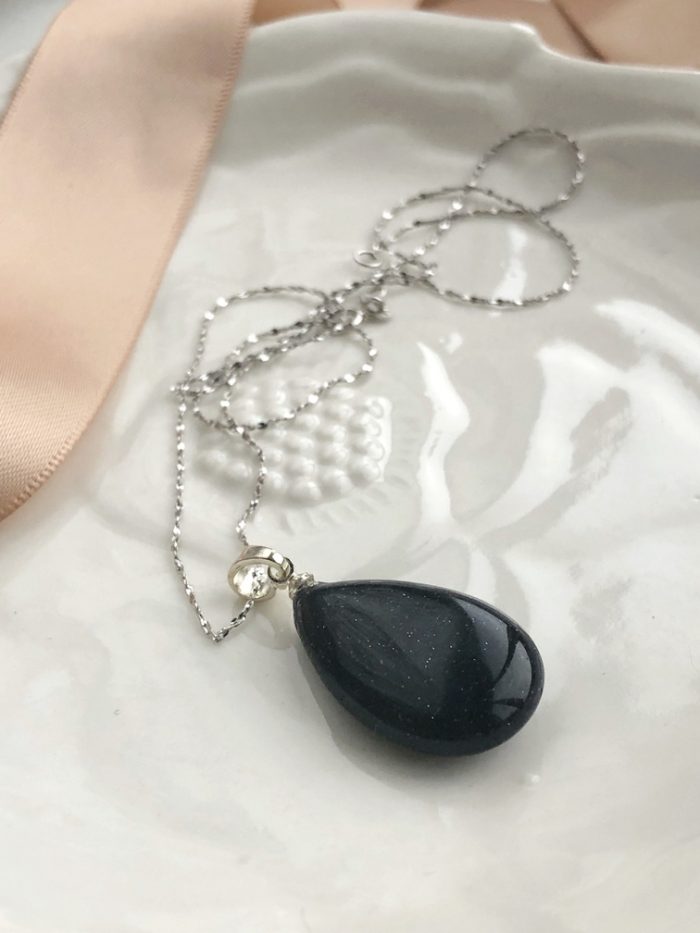 “Healing” Blue Sand Goldstone Drop-Shaped Pendant Natural Yoga Healing Crystals - Small
