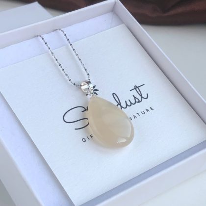 “Inner Peace” White Chalcedony Drop-Shaped Pendant, gift for her