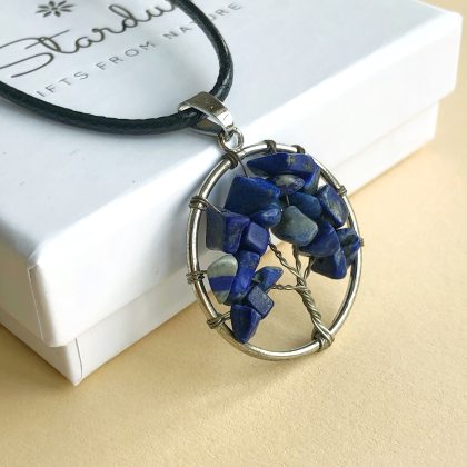 Intuition“ Bohemian Blue Sand Goldstone Tree of Life Necklace – big