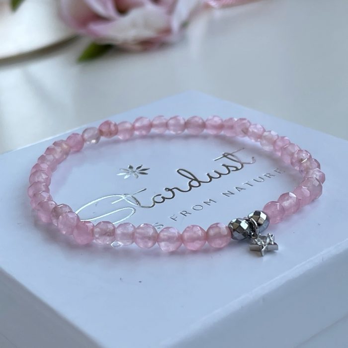 "Love attraction" natural Rose Quartz 5mm bracelet with zircon star charm gift for her