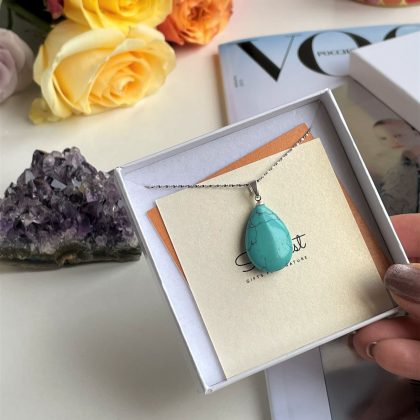 "Protective" Stone Turquoise Drop-Shaped Pendant - yoga jewelry gift for her Small