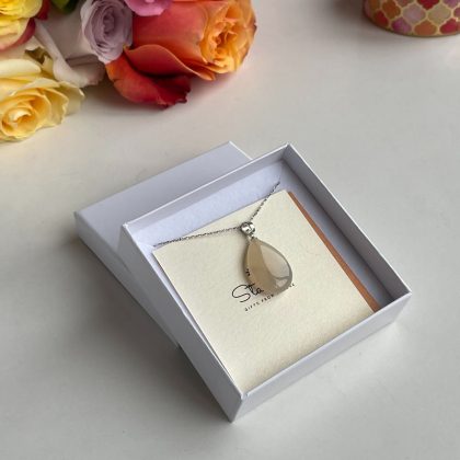 “Inner Peace” White Chalcedony Drop-Shaped Pendant, gift for her