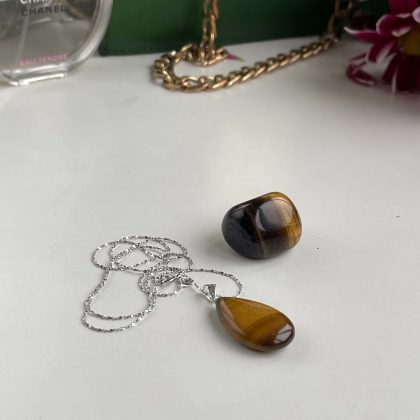 "Protection" Brown Sparkling Stone Tiger eye Drop-Shaped Pendant - Small