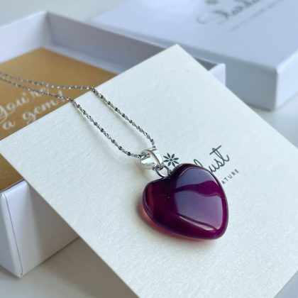 Pink Agate heart pendant Stardust gift