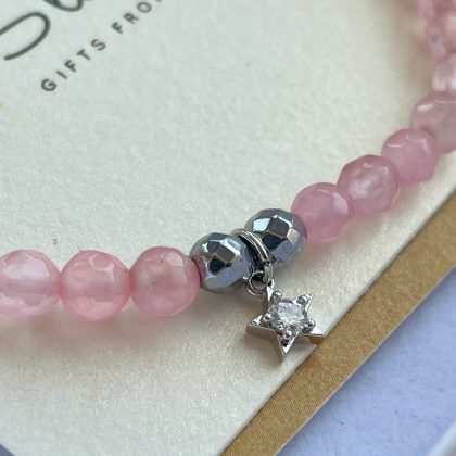 "Love attraction" natural Rose Quartz 5mm bracelet with zircon star charm gift for her