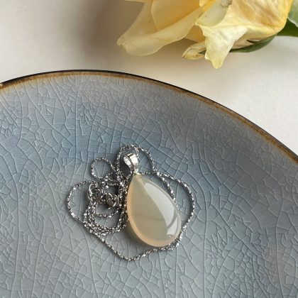 Small drop chalcedony pendant silver gift