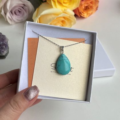 Turquoise drop pendant silver chain