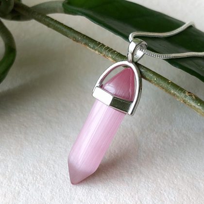 “Universal love” stone Pink Aqua Aura Quartz hexagonal prism pendant – small
