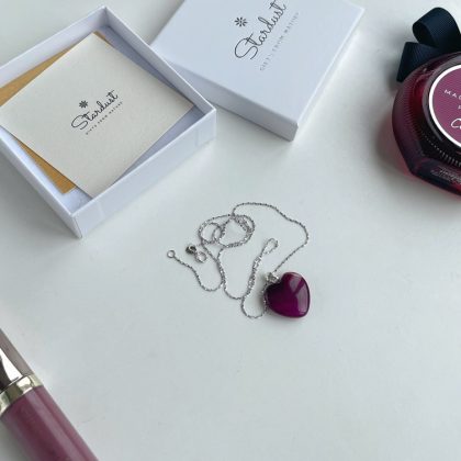 “Energy” stone Stunning Pink Agate heart pendant, gift for girlfriend