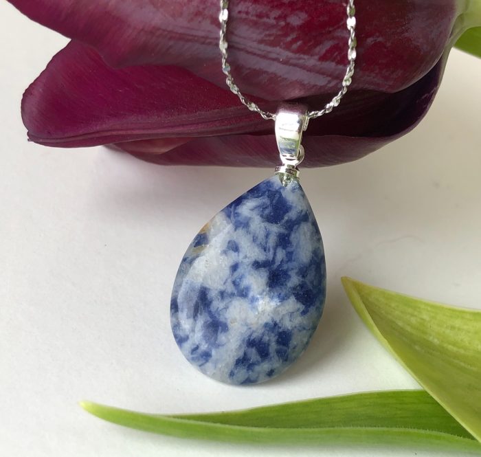 “Mental clarity” Sodalite Natural stone blue drop-shaped Pendant – Small