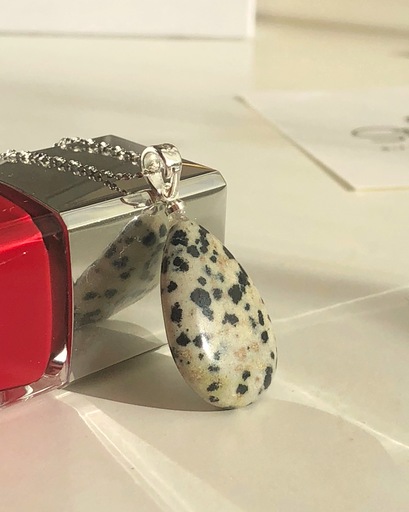 “Lucky” Dalmatian Jasper Stone Drop-Shaped Pendant - Small