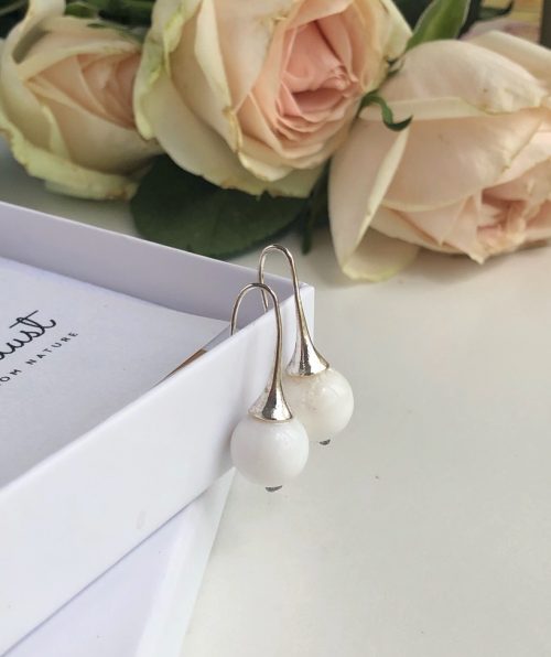 Clean design White agate earrings